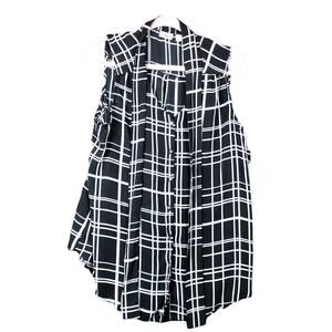 Cato Womens Blouse Black White Striped Front Tie Neck Sleeveless Workwear Large